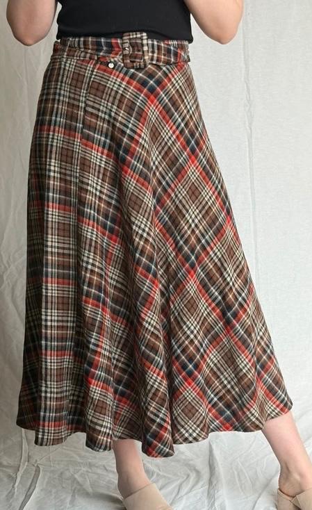 Lange rok ruitjespatroon bruin oranje River Woods riempje, Kleding | Dames, Rokken, Zo goed als nieuw, Maat 36 (S), Bruin, Onder de knie