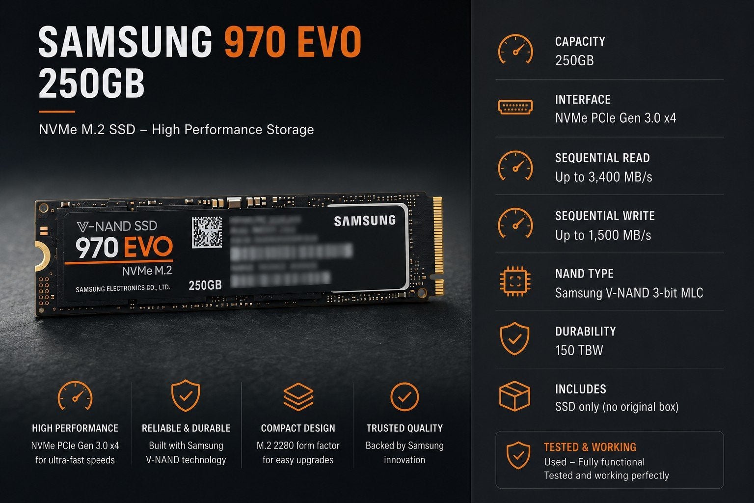 Samsung 970 EVO 250GB NVMe M.2 SSD, Computers en Software, Harde schijven, Ophalen of Verzenden, Desktop, SSD