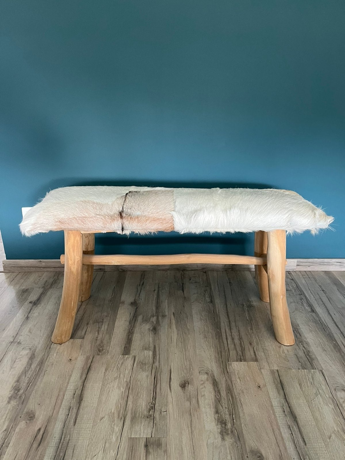 Banc bois fourrure, Maison & Meubles, Enlèvement, Comme neuf, Bois