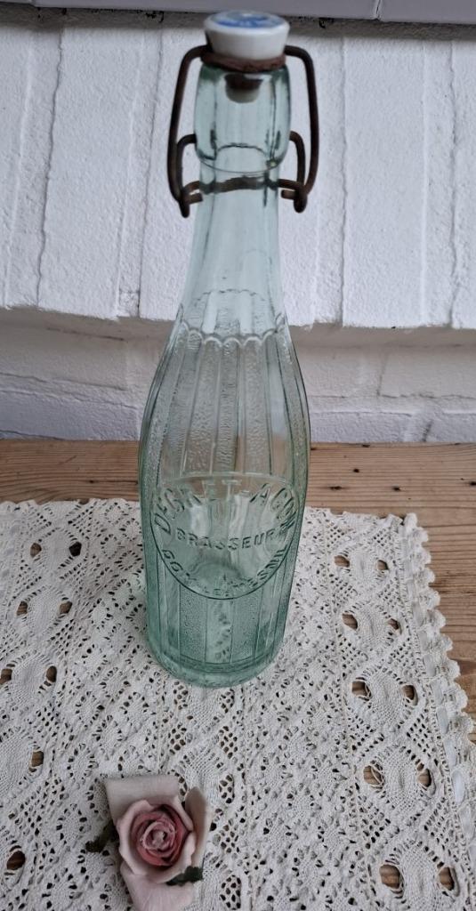 Grote Franse brocante bierfles, Degret Agon, Dom Le Mesnil, Ophalen of Verzenden