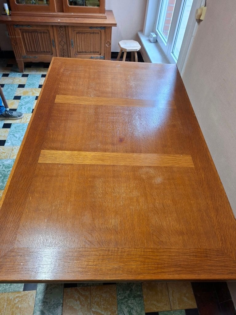 Eettafel + stoelen, Huis en Inrichting, Gebruikt, Vijf personen of meer, Rechthoekig, Antiek