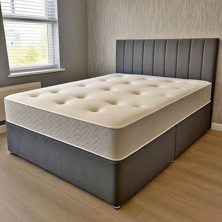 Never Used Divan Bed And Mattress Avail 140”200, Ophalen, 140 cm, 200 cm, Grijs