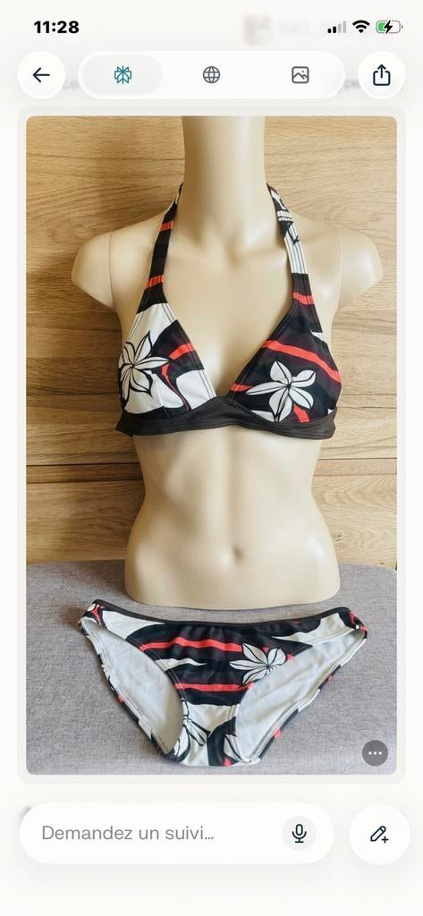 Tribord bikini triangle brun fleurs blanches, Comme neuf, Brun, Bikini, Tribord