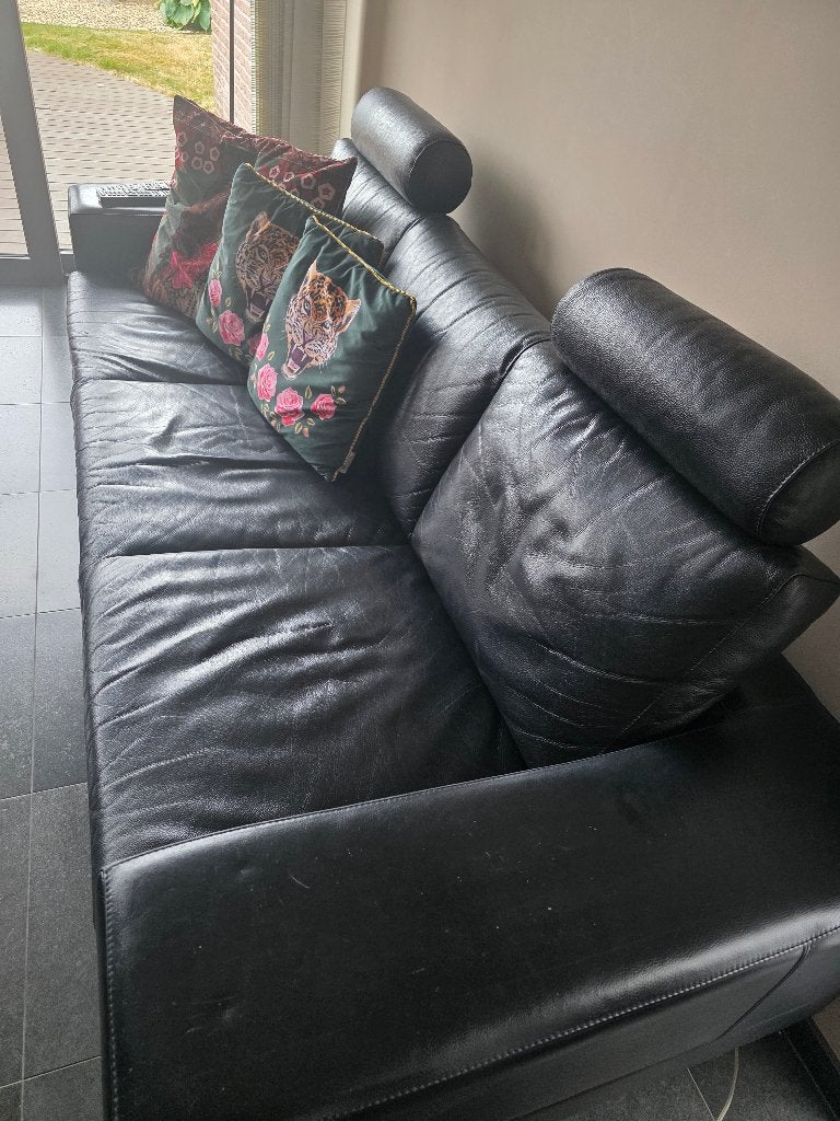 Divan Leolux en cuir noir, 200 à 250 cm, Banc droit, Contemporain, Enlèvement