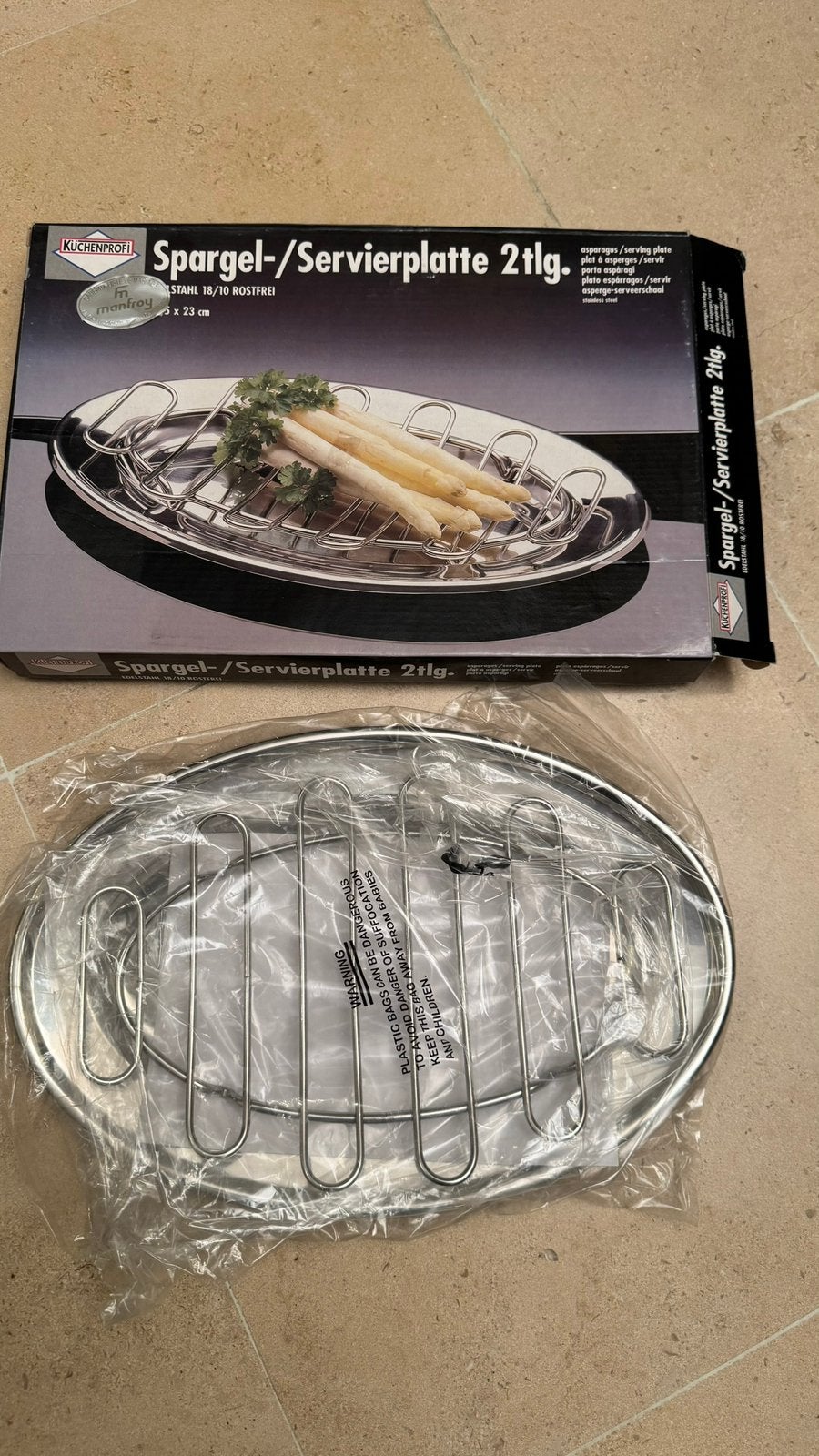 Plat à asperges en metal NEUF (acheté chez Manfroy), Neuf, Argent, Enlèvement, Autres types