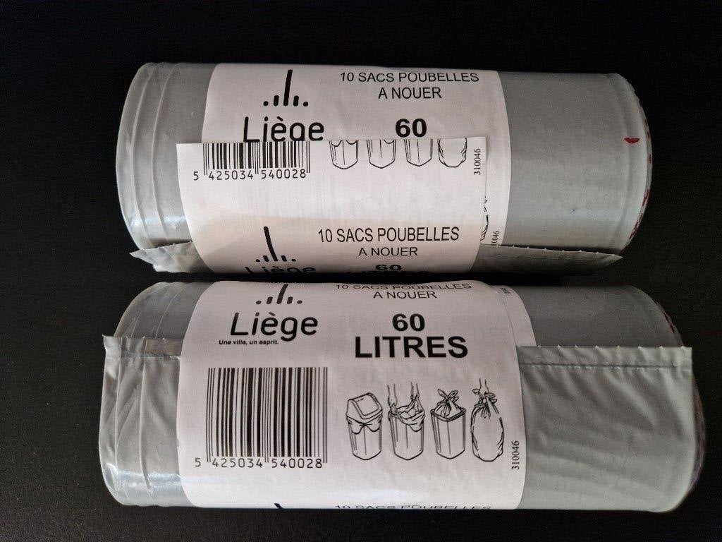 2x10 sacs 60L gris ville de Liège, Maison & Meubles, Accessoires pour la Maison | Poubelles, Enlèvement, Neuf