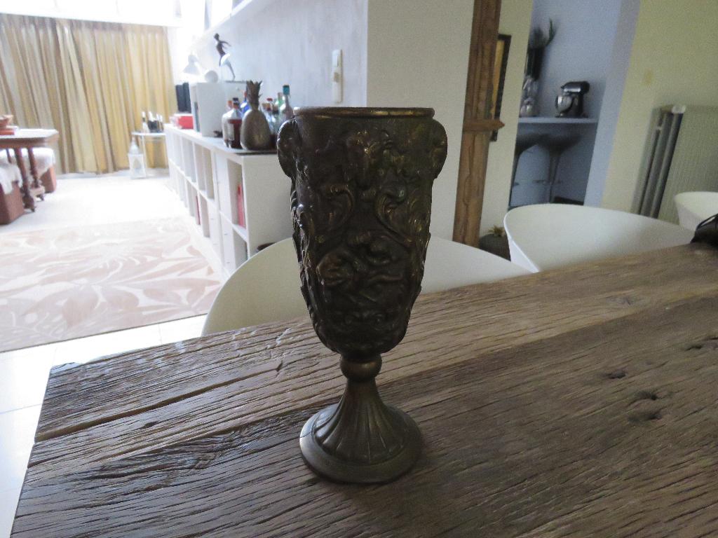 Vintage beker ramshoofden cherubijnen messing/tin, Ophalen of Verzenden