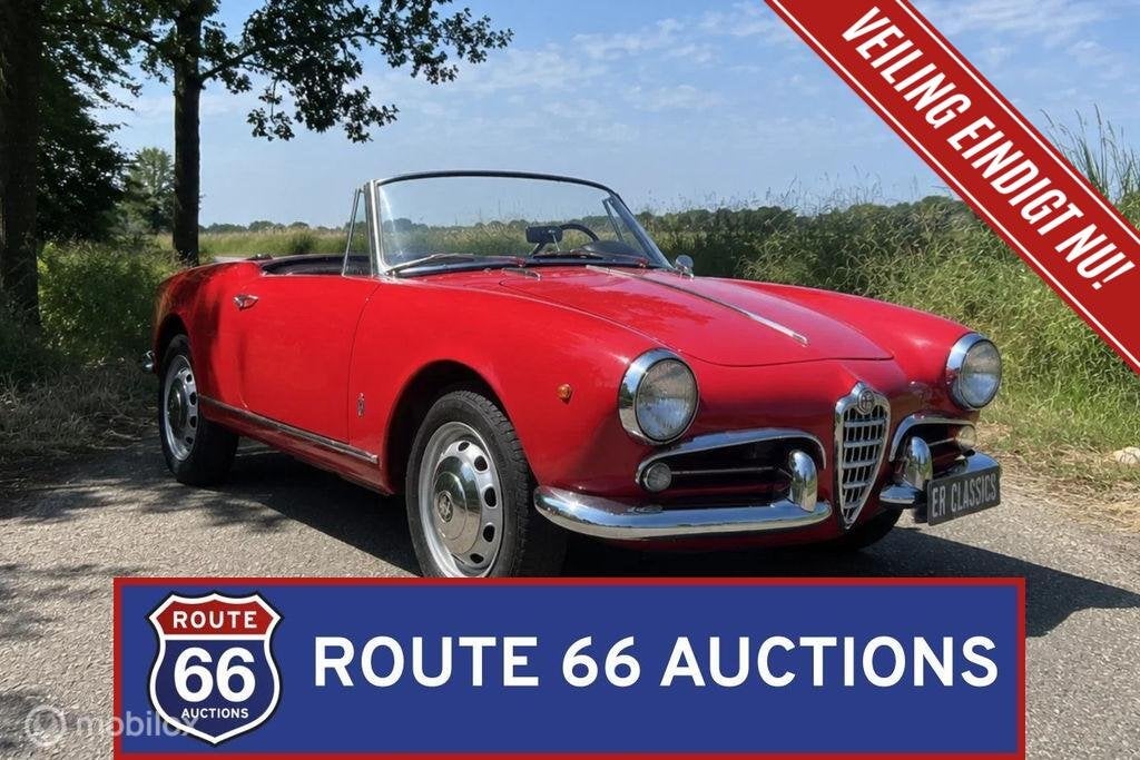 Alfa Romeo Giulietta Spider | 1961 | Route 66 Auctions, Auto's, Zwart, Bedrijf, Handgeschakeld, Overige carrosserie