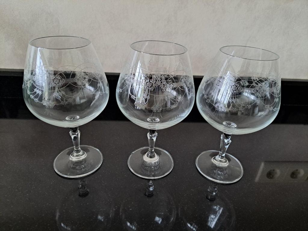 3 gegraveerde glazen, Ophalen, Gebruikt, Glas, Glas of Glazen