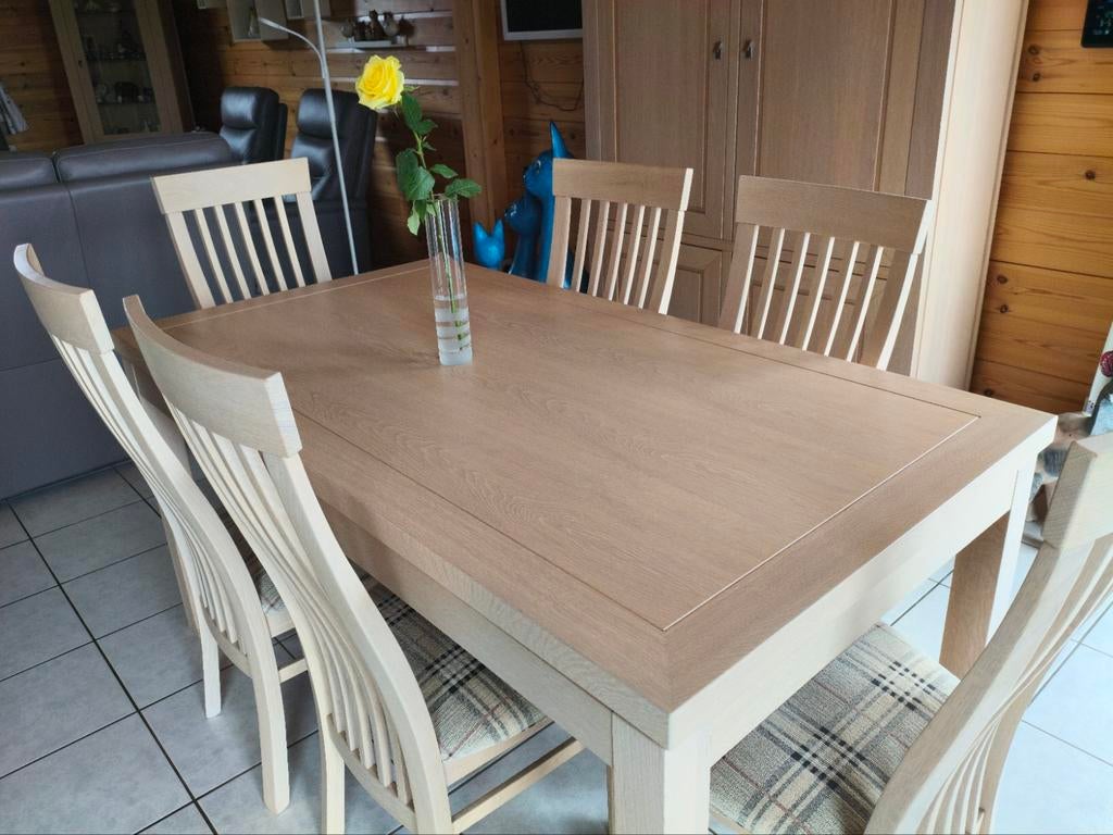 Table de salle à manger extensible + 6 chaises en chêne, Chêne