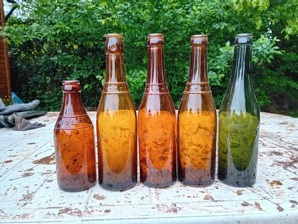 Oude vintage bierflessen brouwerij Aigle Belgica Gent Brugge, Ophalen of Verzenden