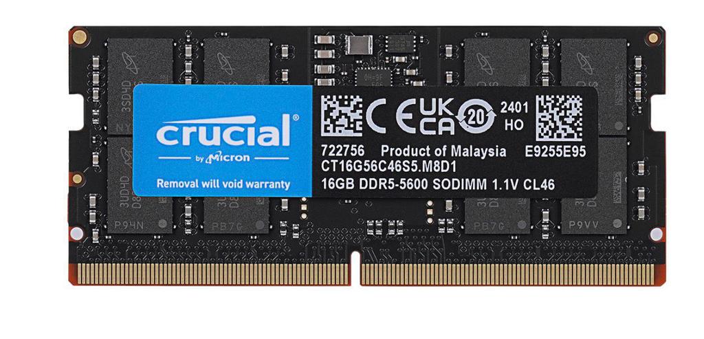 RAM geheugen Crucial 32GB (2x16GB) DDR5-5600 SODIMM Kit, Computers en Software, RAM geheugen, Ophalen, Zo goed als nieuw, DDR5