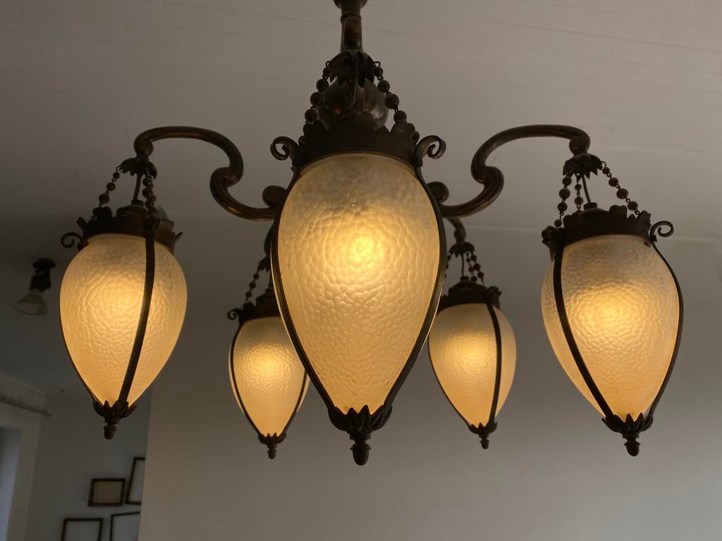 Unieke Art Deco kroonluchter, Huis en Inrichting, Ophalen, Gebruikt, Glas, Art Deco