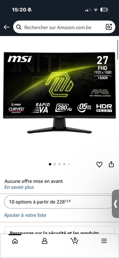 Ecran MSI 240hz, Informatique & Logiciels, Moins de 1 ms, VA, Full HD, Incurvé
