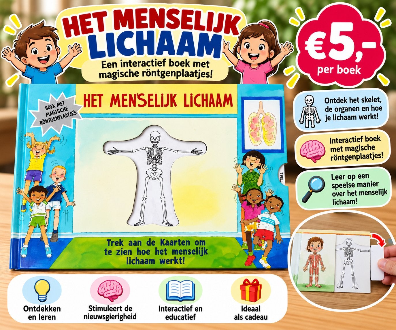 Het menselijk lichaam kinderboek met magisch röntgenplaatjes, Boeken, Ophalen, Nieuw