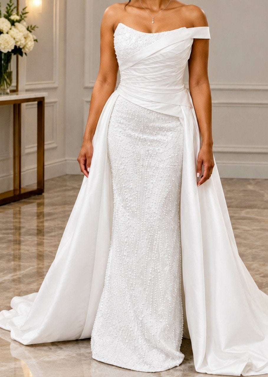 Robe de mariée sur mesure + surjupe amovible – T, Kleding | Dames, Ophalen of Verzenden, Zo goed als nieuw, Wit, Trouwjurk
