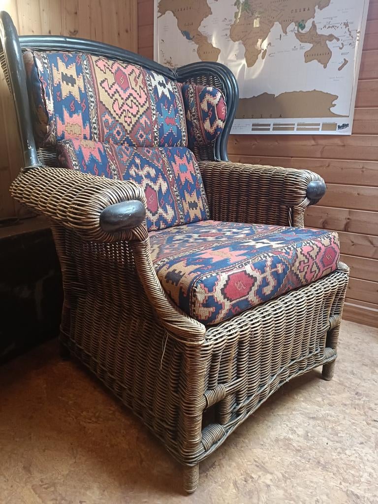 Rieten zetel met kussens, Huis en Inrichting, Ophalen, Gebruikt