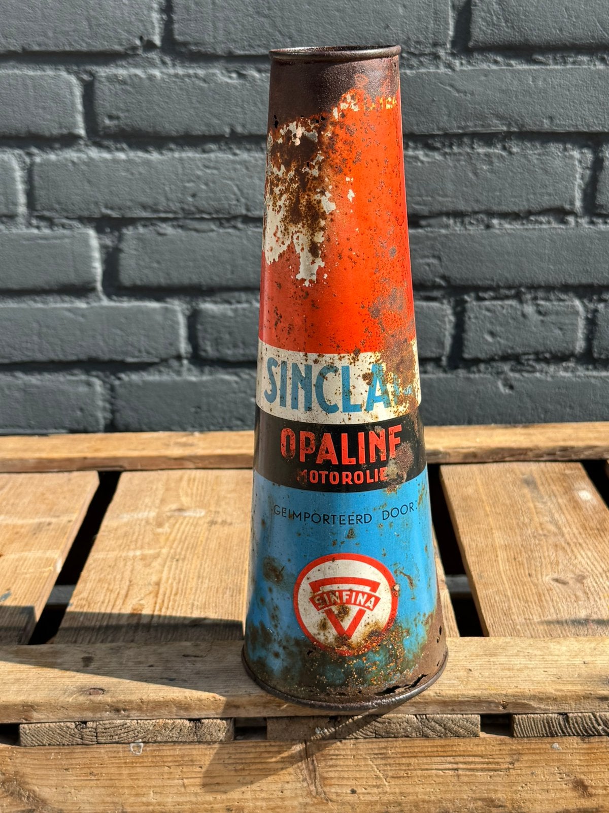 Fina / Purfina / Sinclair Conisch olie blik, Ophalen of Verzenden, Gebruikt, Verpakking
