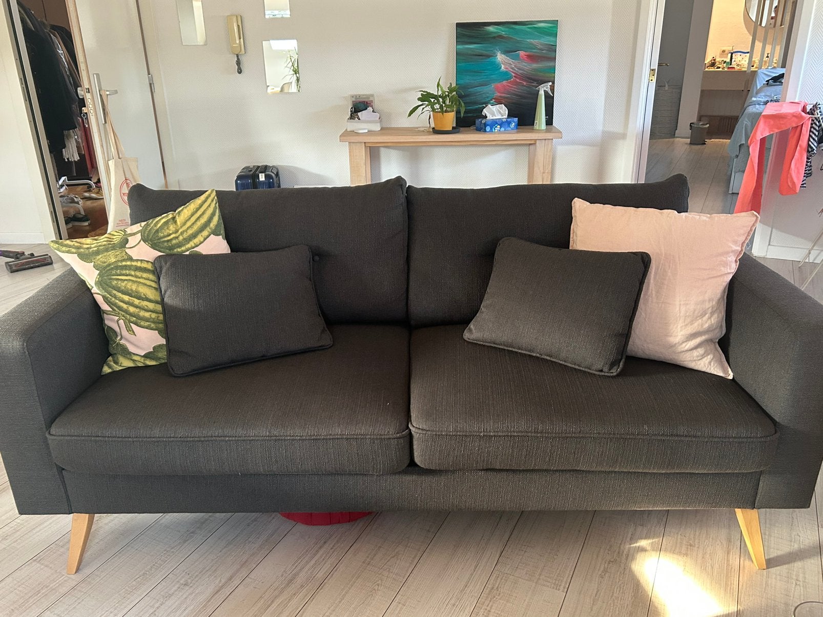 Canapé 202cm avec 4 coussins, Maison & Meubles, Canapés | Salons, Enlèvement, Comme neuf, Trois personnes, 200 à 250 cm