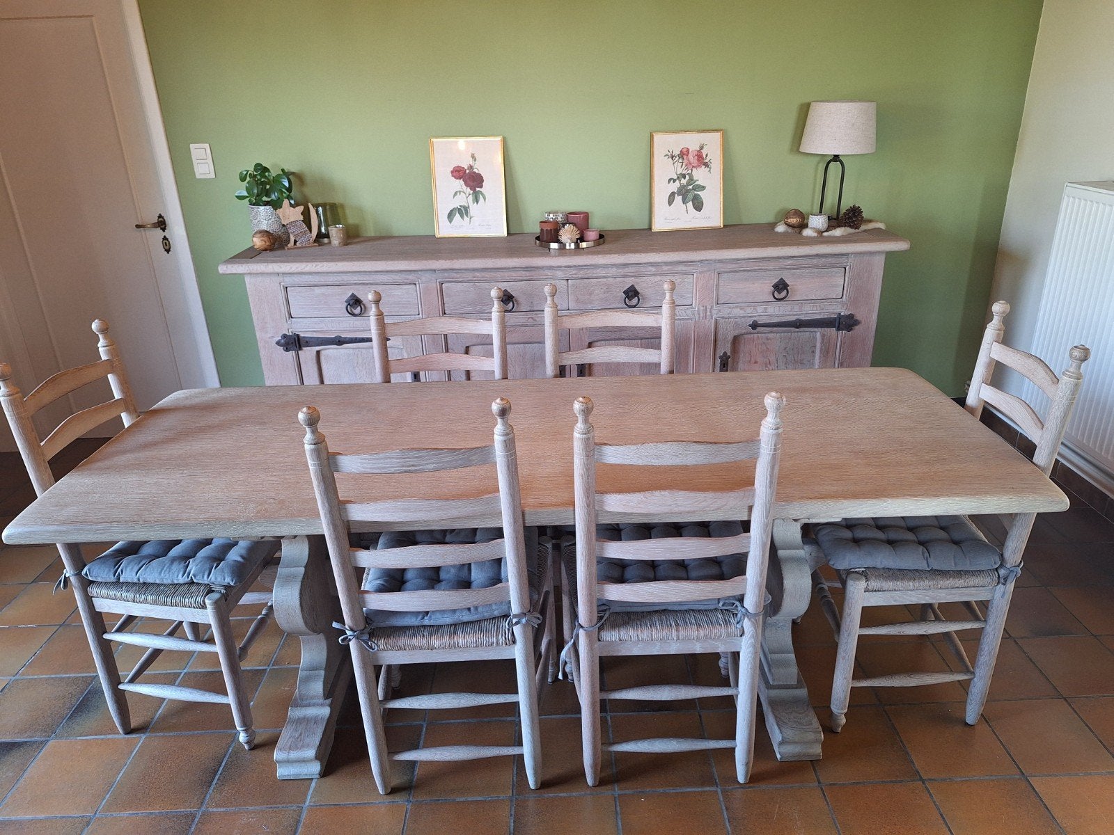Eetplaats - tafel, 6 stoelen, dressoir - eik, Ophalen