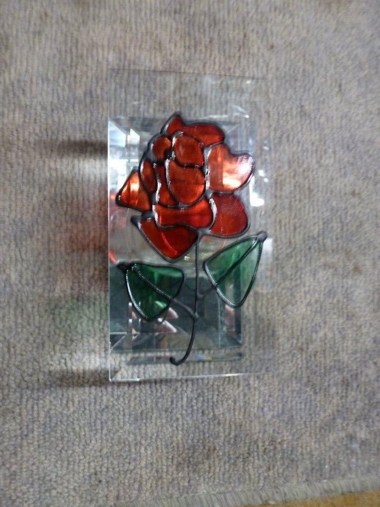 Theelichthouder in glas met spiegel en roos, Meerkleurig, Ophalen of Verzenden, Zo goed als nieuw, Modern