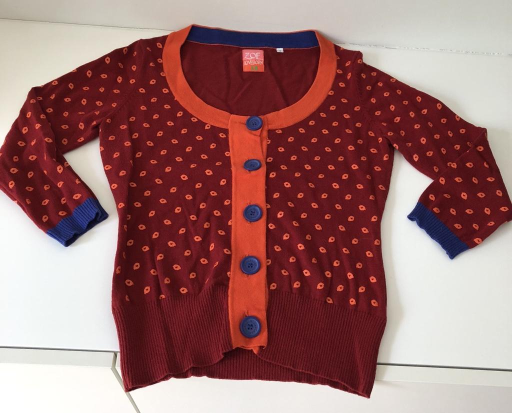 Cardigan oranje rood met paarse knopen Zoë Loveborn, Kleding | Dames, Truien en Vesten, Gedragen, Maat 36 (S), Rood, Ophalen of Verzenden