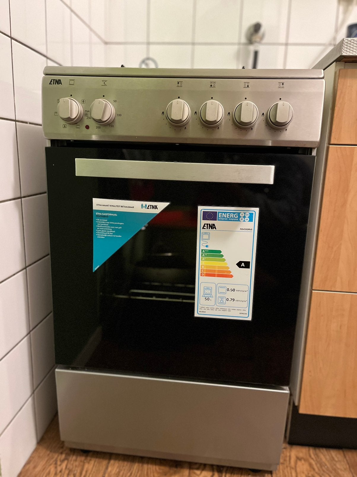 Etna FGV350RVS gasfornuis - tweedehands - goed staat, Elektronische apparatuur, Fornuizen, Ophalen, Gebruikt, 4 kookzones, Gas