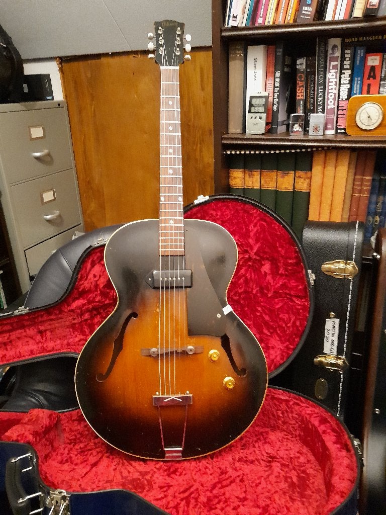 Gibson ES 125 (1951) + vintage CALTON case, Enlèvement, Utilisé, Hollow body, Gibson
