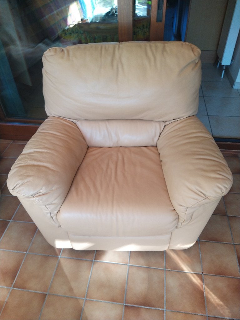 Fauteuil cuir beige, Maison & Meubles, 75 à 100 cm, Enlèvement, Utilisé, Cuir