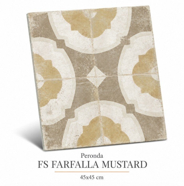 Vintage vloertegels - Peronda FS Farfalla Mustard - 45x45 cm, Huis en Inrichting, Overige kleuren, Overige typen, Overige materialen