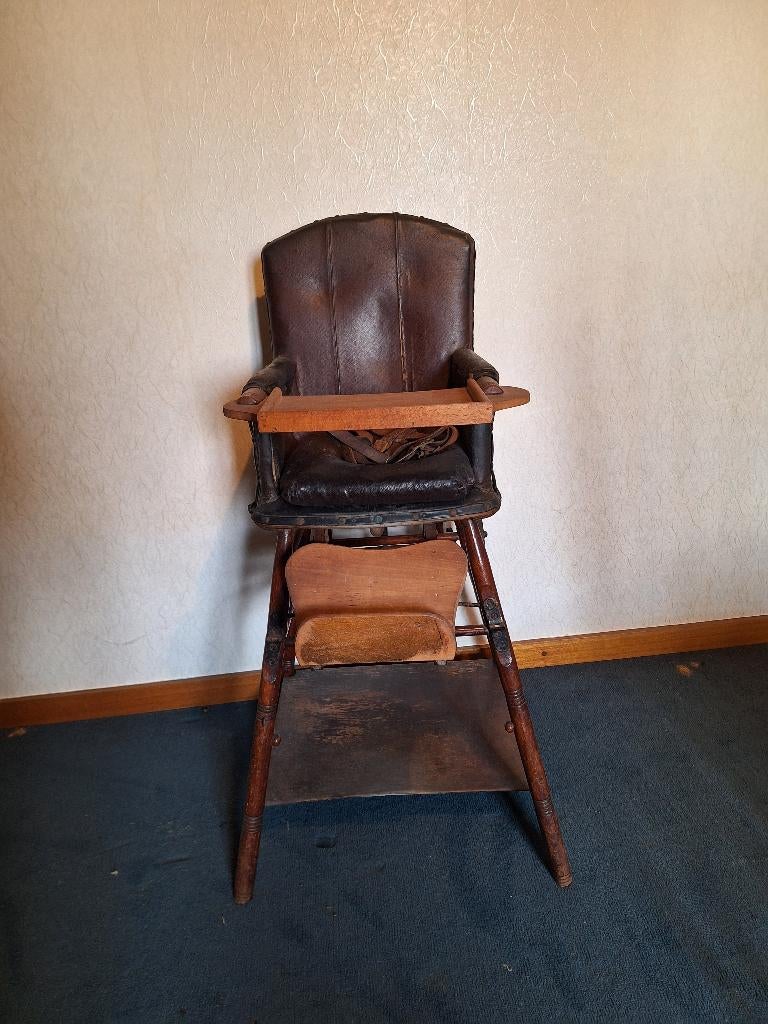 oude houten lederen kinderstoel, eind 1800, Enlèvement