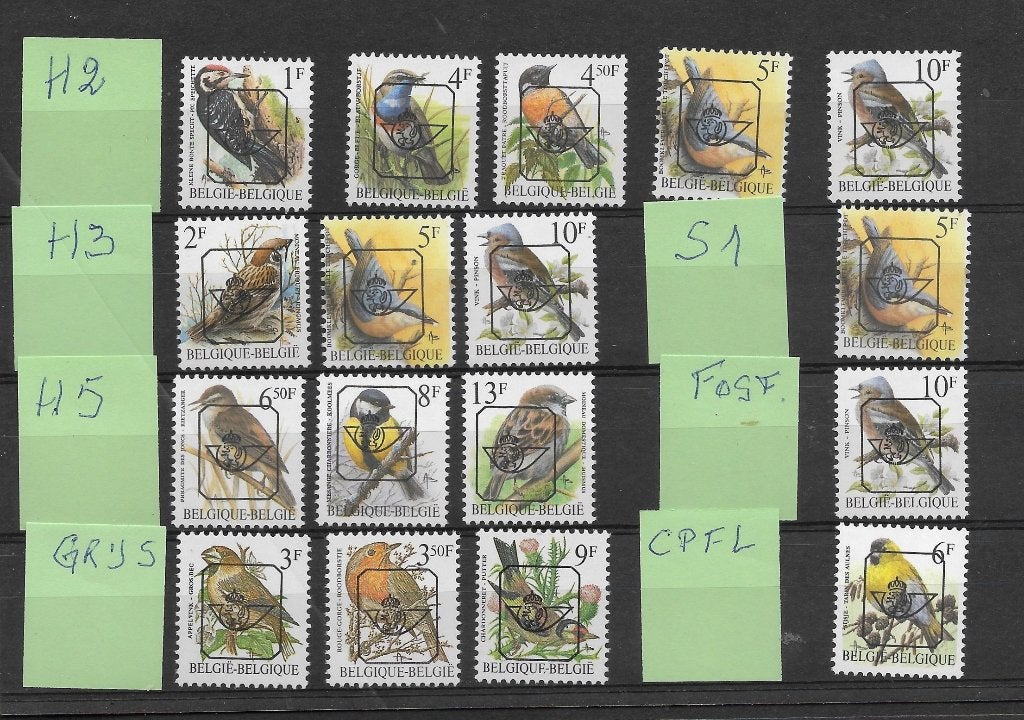 België: PREO VOGELS gom en papier soorten compleet postfris, Neuf, Enlèvement ou Envoi, Gomme originale, Non oblitéré