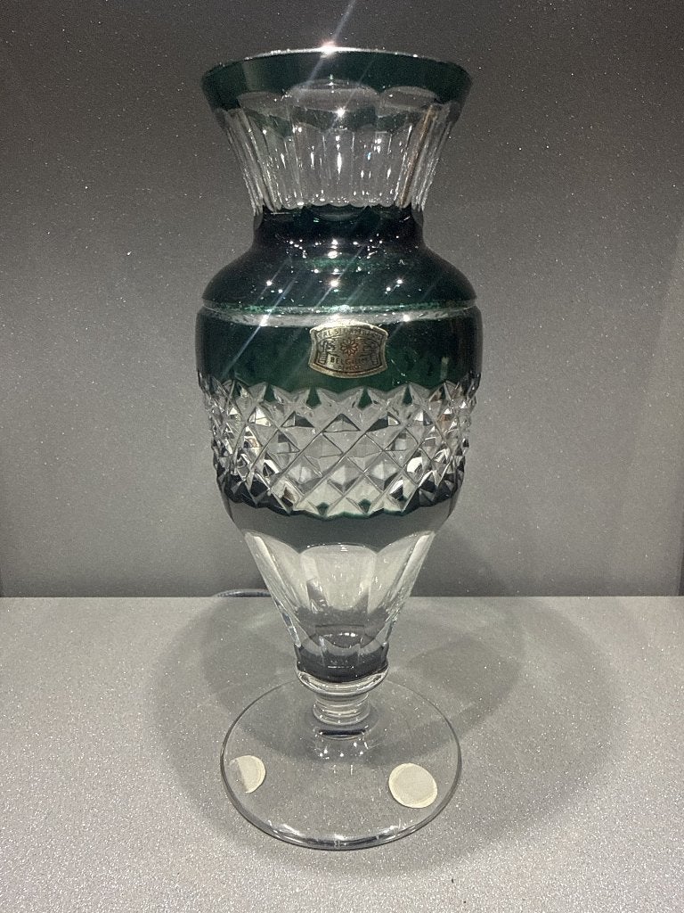 Val Saint Lambert Kristallen Vaas op Voet – Smaragdgroen, Antiquités & Art, Antiquités | Verre & Cristal, Enlèvement ou Envoi
