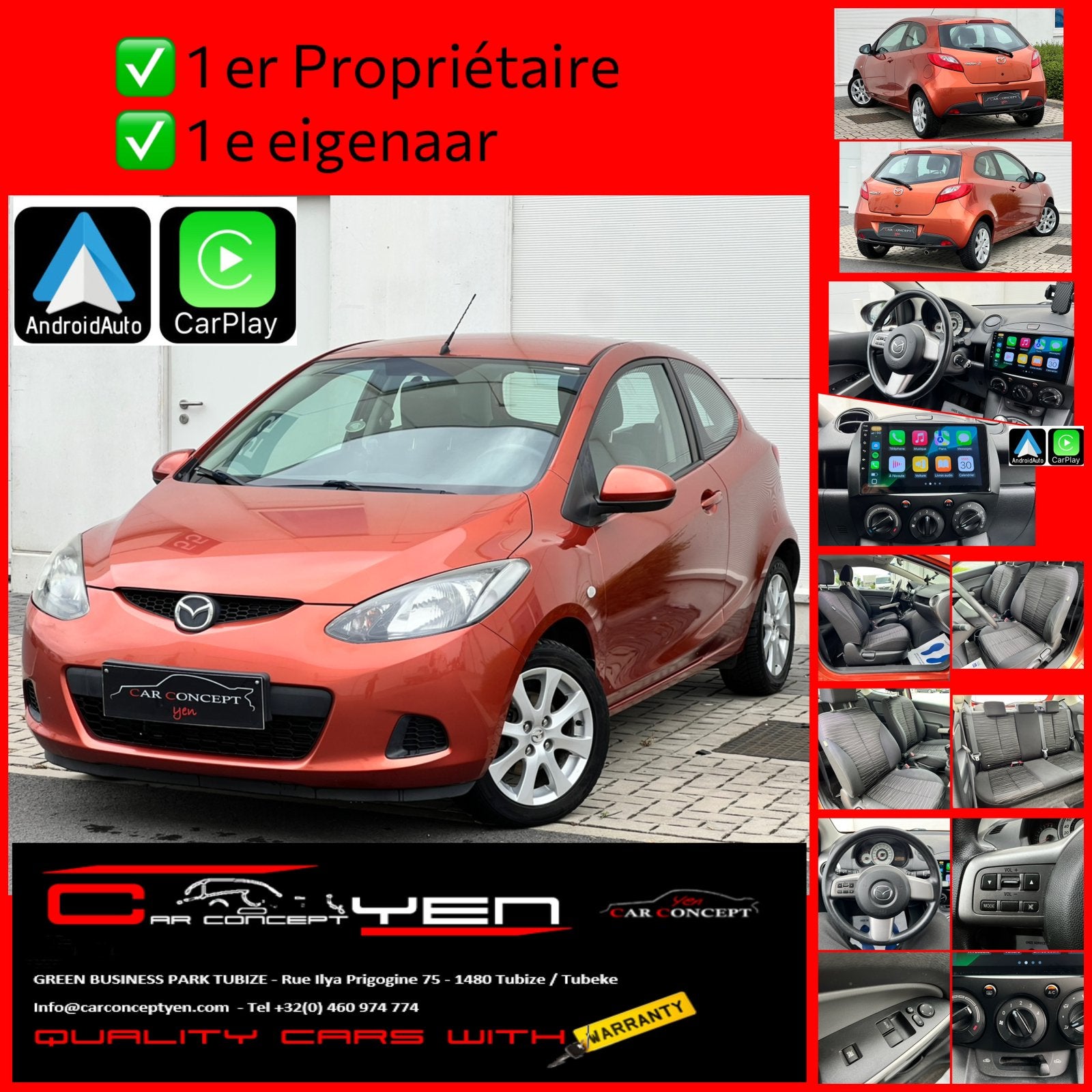 Mazda 2 1.3i*carplay*airco*bluetooth*1e eigenaar*TOP**, Auto's, Mazda, 4 cilinders, Bruin, Euro 4, 125 g/km