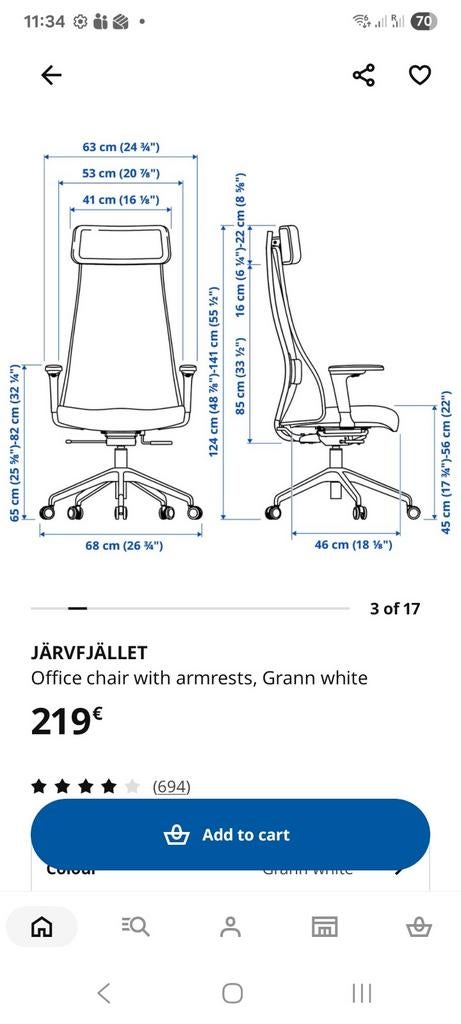 Chaise de bureau IKEA JÄRVFJÄLLET, Enlèvement ou Envoi, Chaise de bureau