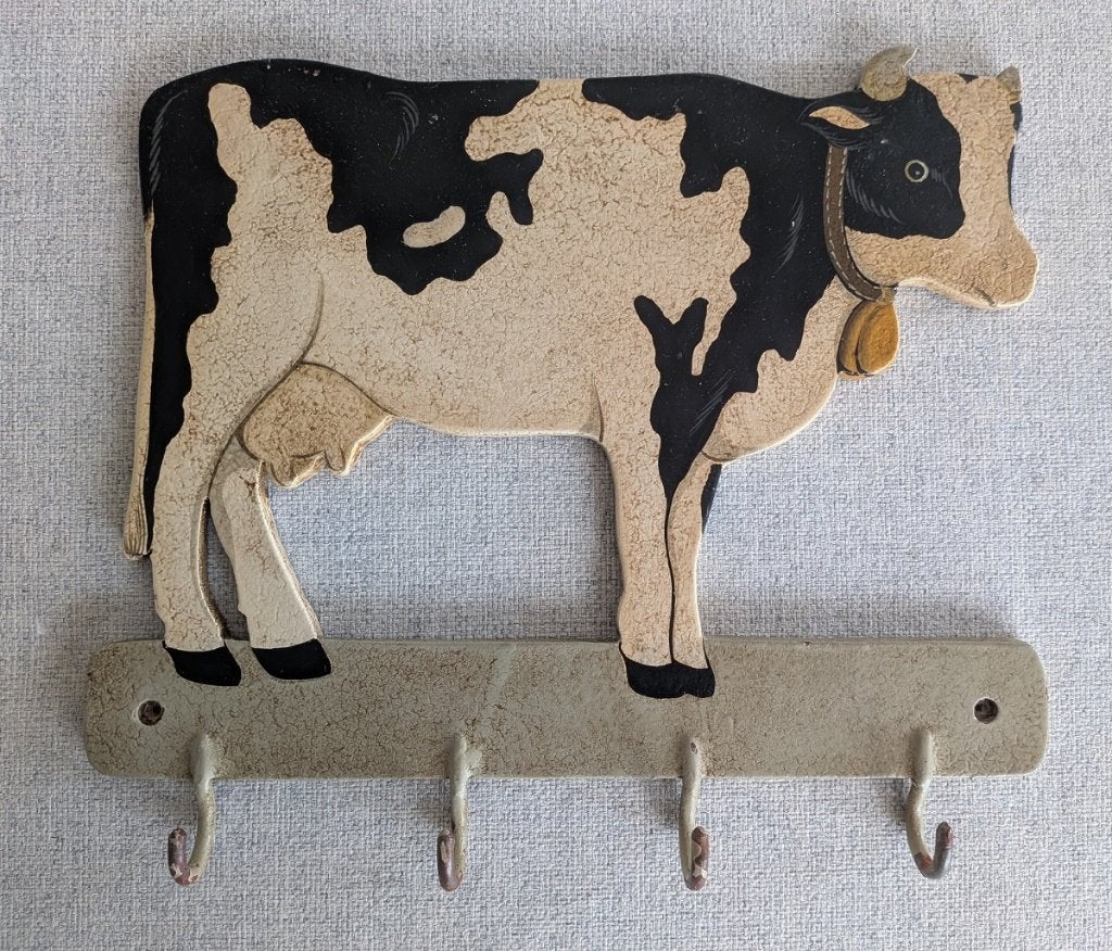 Porte-manteau mural vintage avec motif de vache sculpté bois, Enlèvement ou Envoi, Bois, Portemanteau mural, Moins de 100 cm