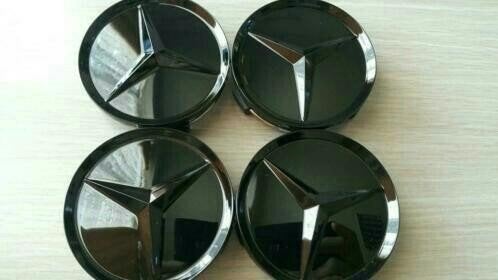 Mercedes velgen naafdoppen full glans zwart 75 mm, Ophalen of Verzenden, Nieuw