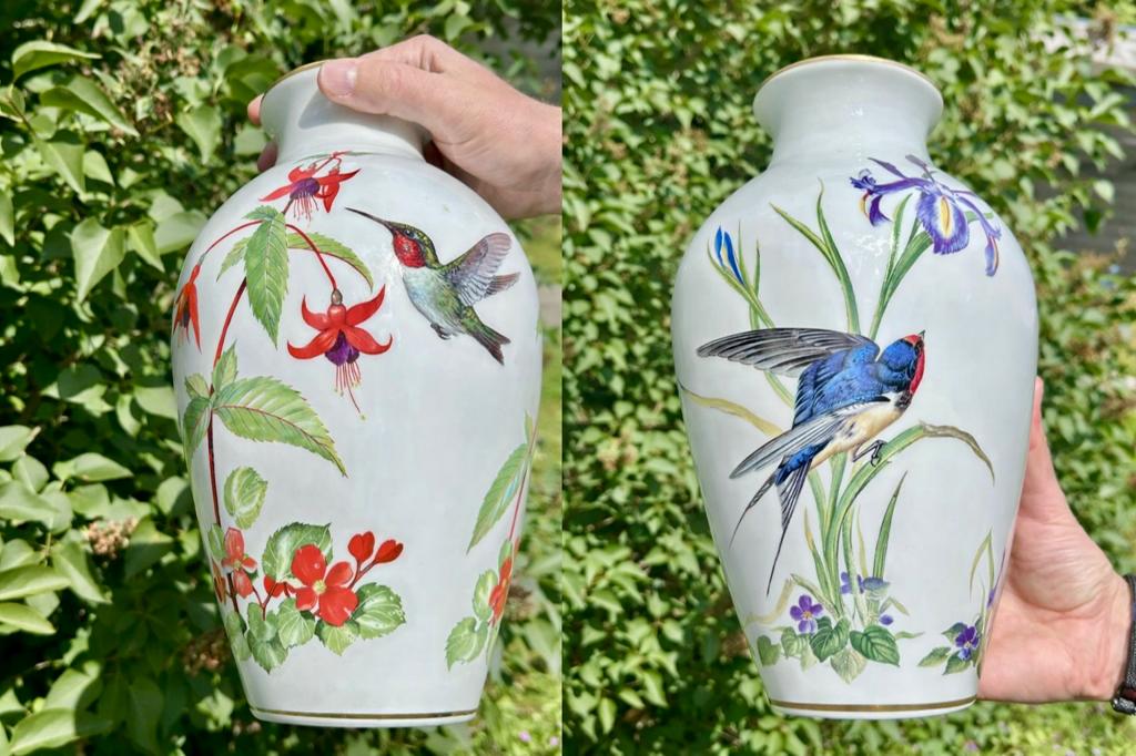 Franklin Porcelain Vase Garden Bird Vase & Meadowland Bird, Antiquités & Art, Enlèvement