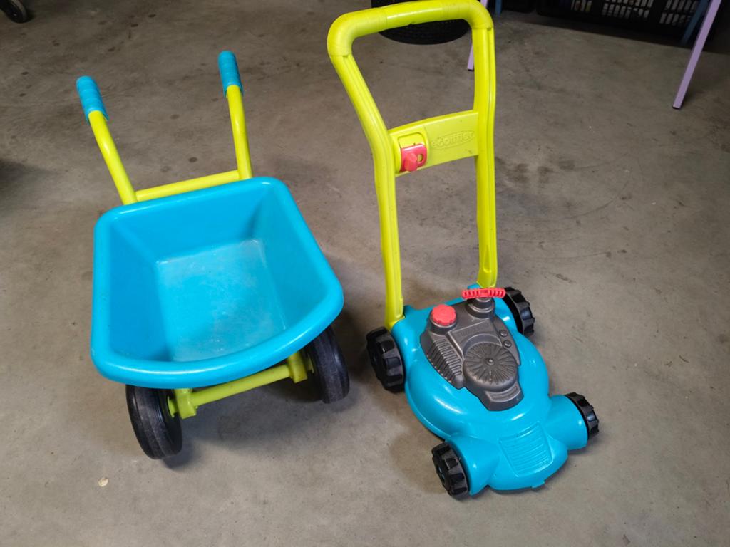 Grasmachine en kruiwagen speelgoed kind ecoiffier, Ophalen