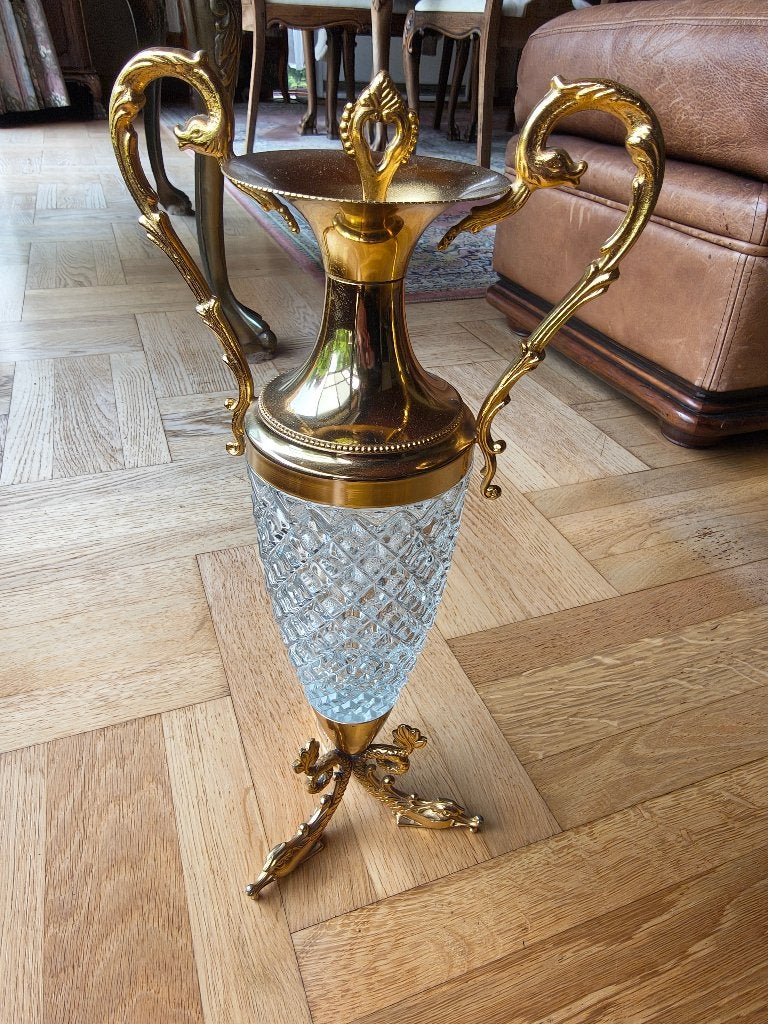 Vintage Italiaanse Karaf/Wijnkan, Geslepen Kristal & Verguld, Antiquités & Art, Enlèvement