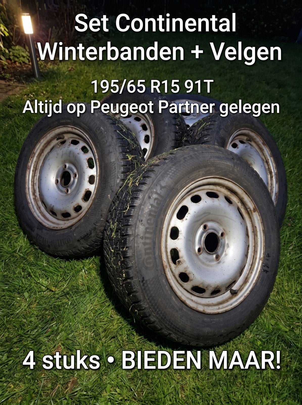 Set stalen velgen met Continental winterbanden 195/65 R15 (P, Auto diversen, Ophalen of Verzenden, Gebruikt