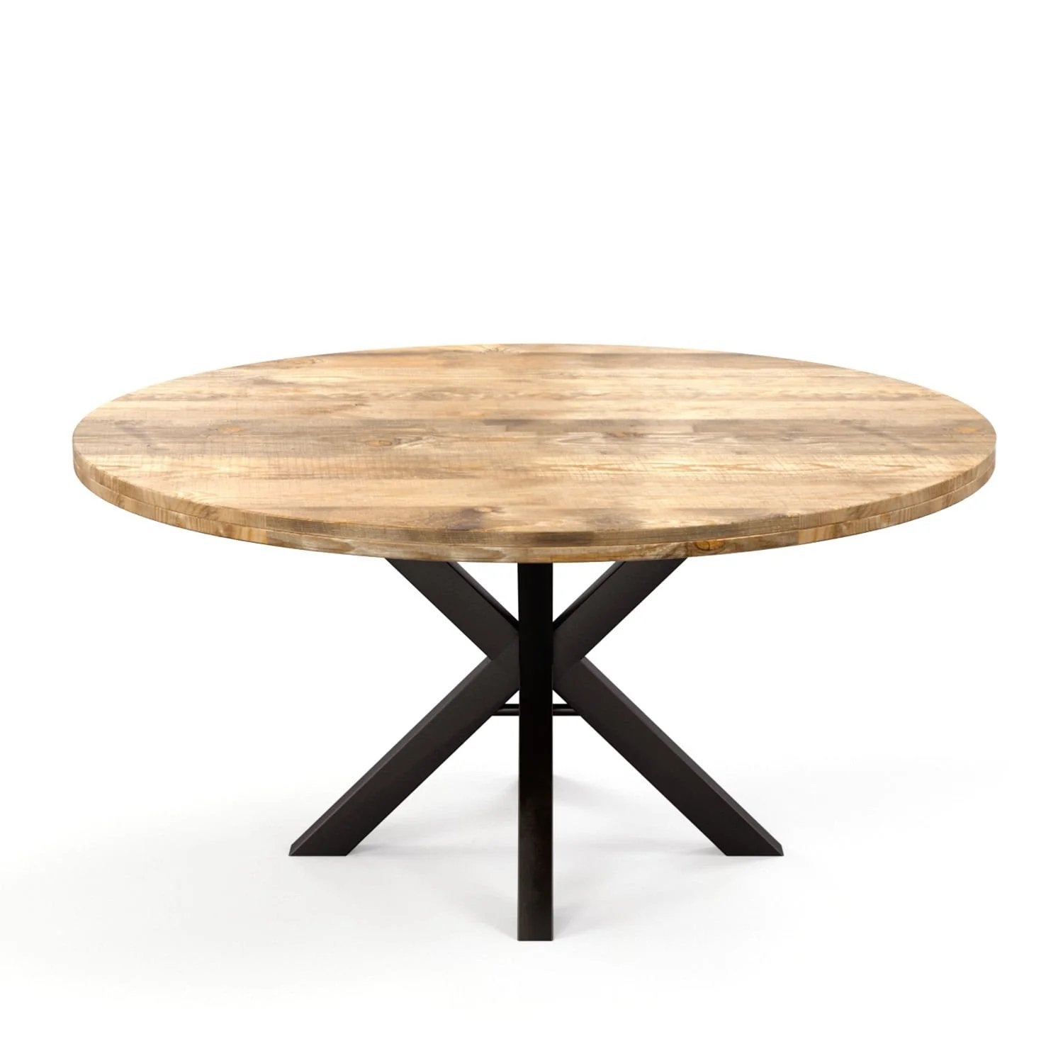 Grande table à manger ronde en bois massif - naturel/noir, Enlèvement, Comme neuf