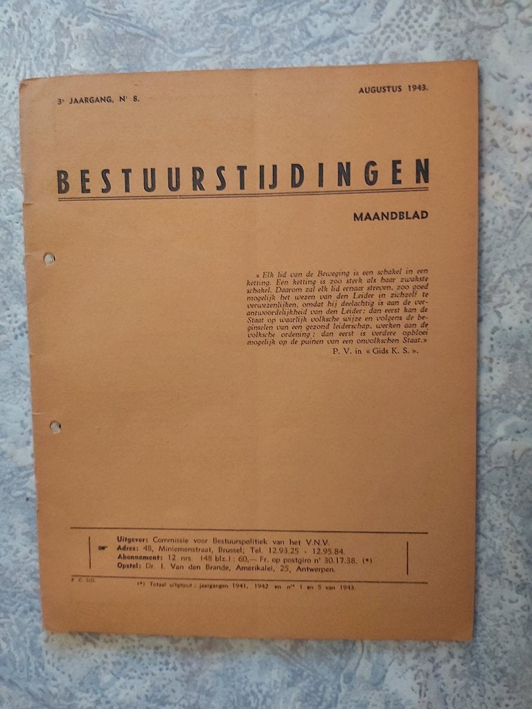 VNV Brans Volk Staat Krant Bezetting Gouw ZB Brigade NSJV, Verzamelen, Ophalen of Verzenden, 1940 tot 1960, Tijdschrift