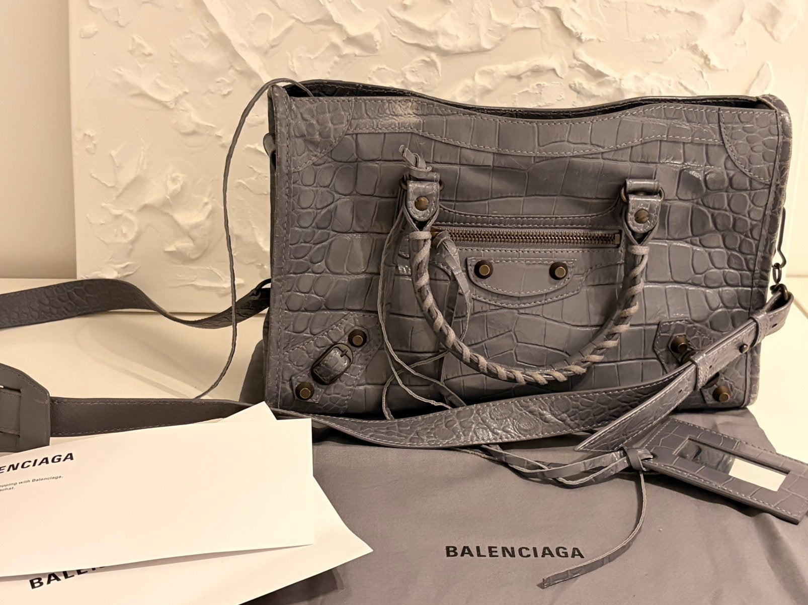 Balenciaga city grijze lederen handtas, Verzenden, Gebruikt, Grijs, Leer
