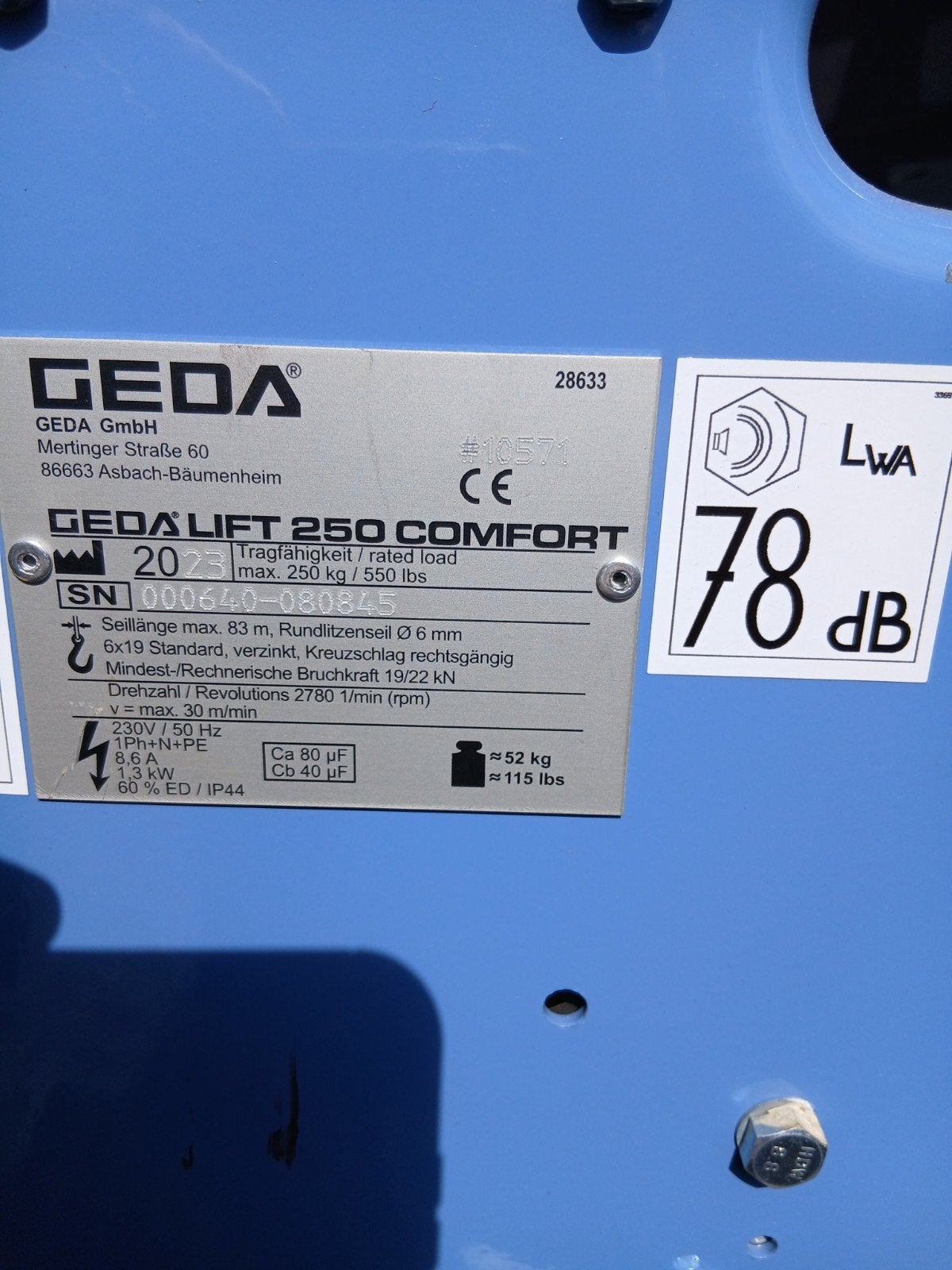 Monte-charge GEDA LIFT COMFORT 250KG, neuf jamais utiliser., Ophalen