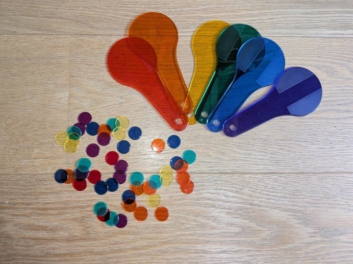 créa - Raquettes et jetons transparents et colorés, Ophalen, Nieuw