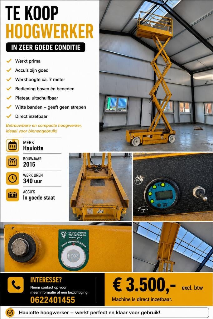 Haullote hoogwerker 7 meter bouwjaar 2015, Zakelijke goederen, Machines en Bouw | Kranen en Graafmachines, Ophalen, Hoogwerker