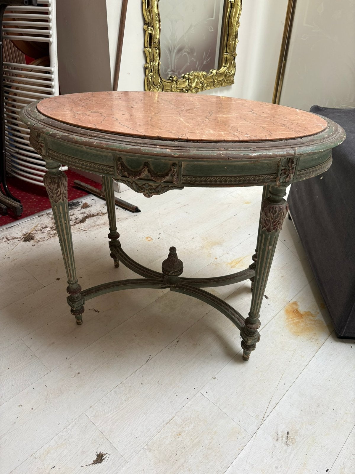 Guéridon table ronde marbre vert, Antiquités & Art, Enlèvement