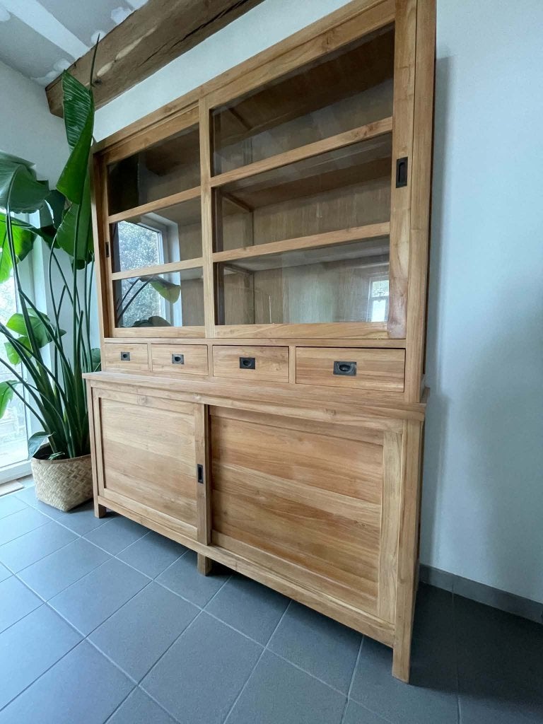 Vitrine en teck, Teck, 25 à 50 cm, Enlèvement ou Envoi, 150 à 200 cm