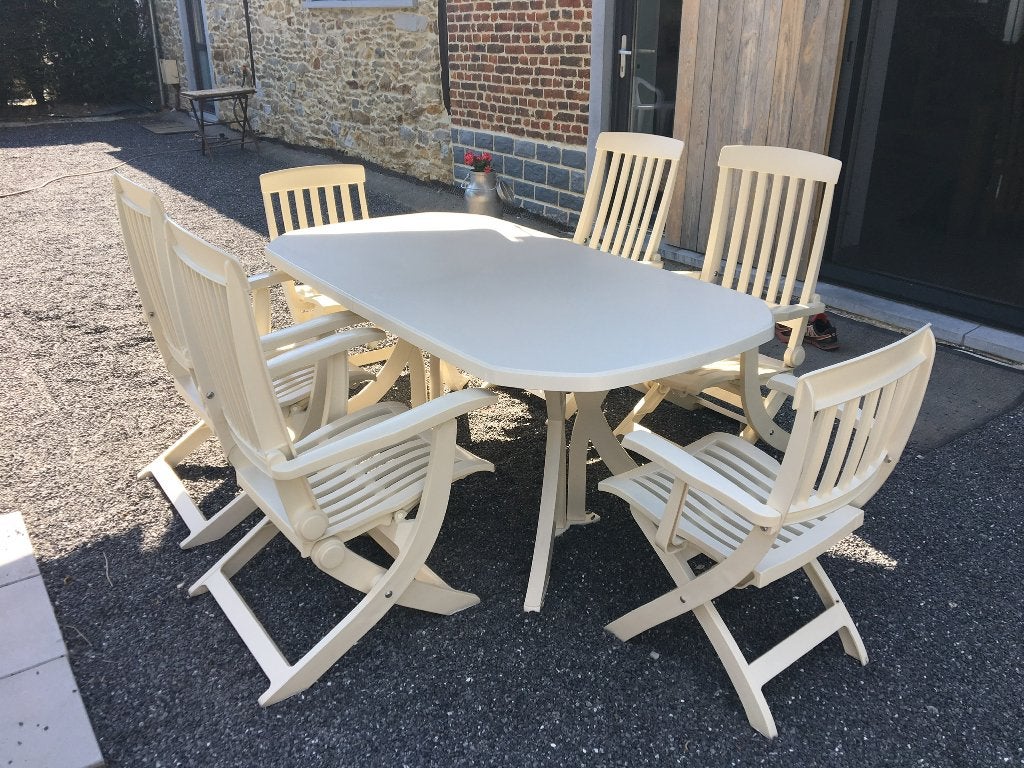 Table et chaises de jardin, Jardin & Terrasse, Ensembles de jardin, Comme neuf, Sets de jardin, Synthétique, 6 places, Table à dinner